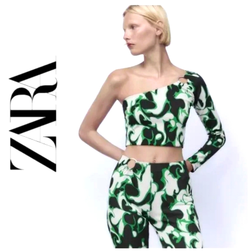NWT Zara Jacquard multi color O ring asymmetrical crop top sizes S, M , L